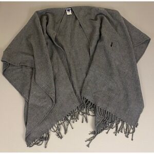 Lands' End Poncho Cape Shawl Cover Up Women's One Size Gray‎ Acrylic Knit Fringe
